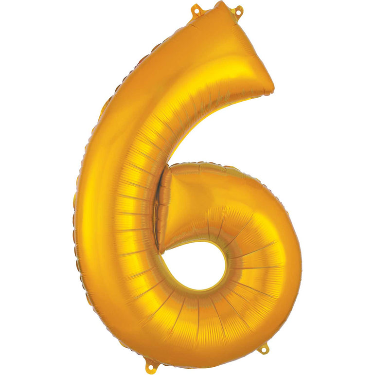 Gold Number 6 SuperShape Foil Balloon 58x88cm