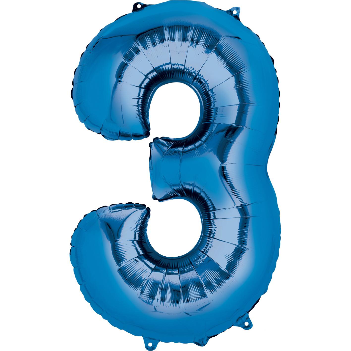 Number 3 Blue Super Shape Balloon 22 x 35in Balloons & Streamers - Party Centre