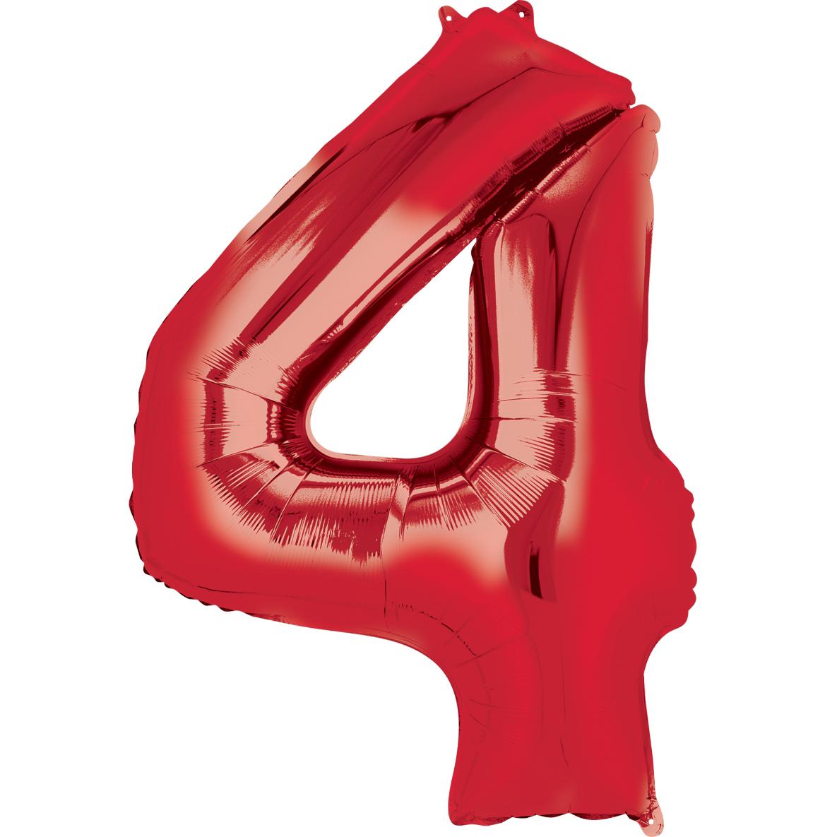 Number 4 Red Large Shape Balloon 26 x 35in Balloons & Streamers - Party Centre