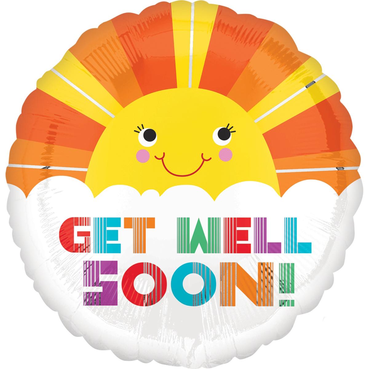 Get Well Soon Smiley Sunshine Foil Balloon 18in Balloons & Streamers - Party Centre
