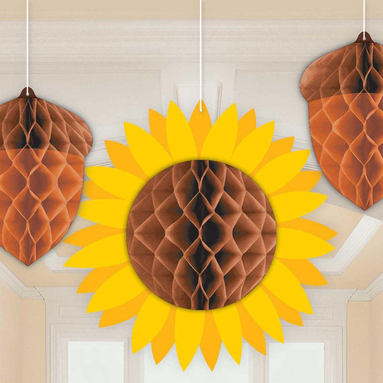 Fall Icons Honeycomb Hanging Decorations 3pcs Decorations - Party Centre