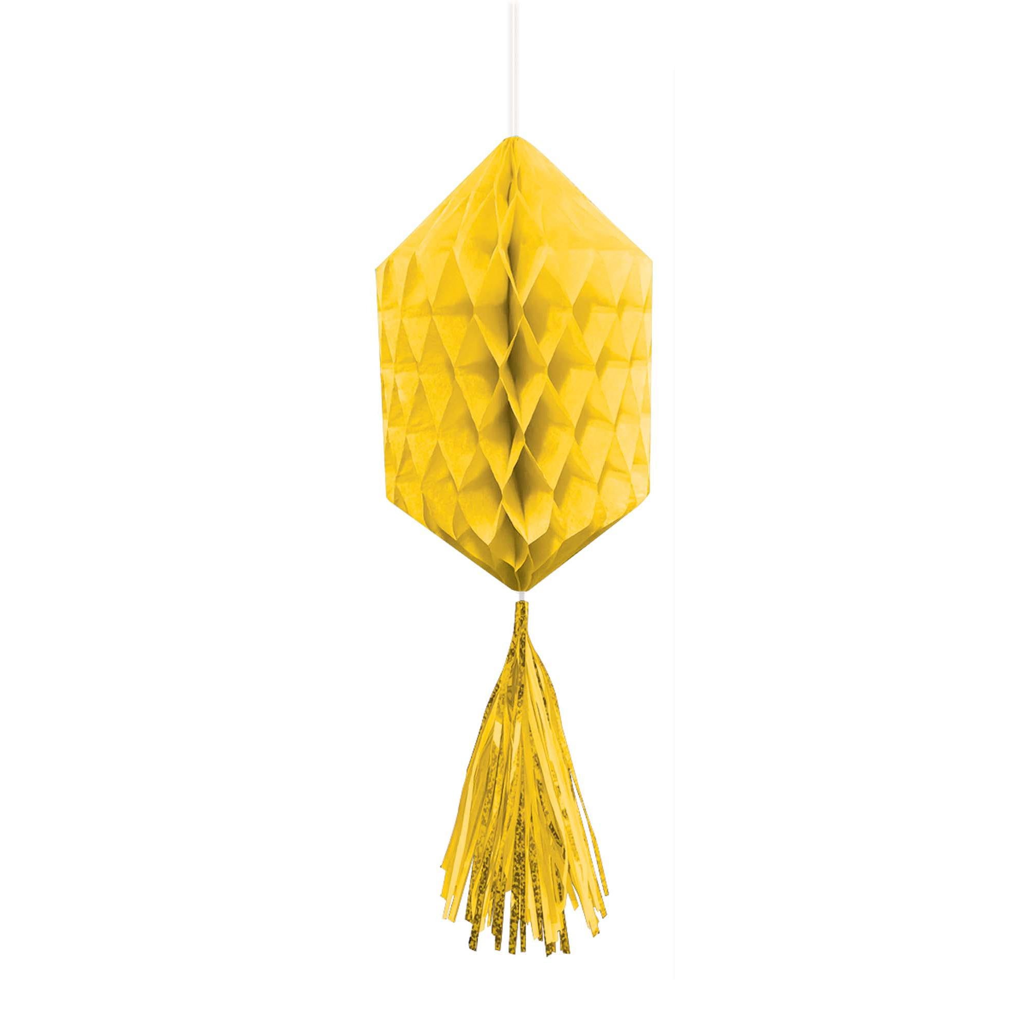 Yellow Sunshine Mini Honeycomb With Foil Tassels 3pcs Decorations - Party Centre