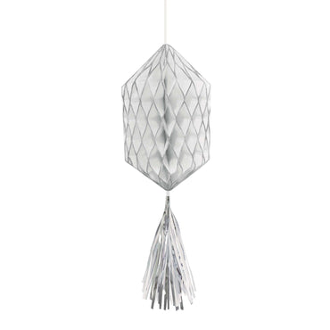 Silver Mini Honeycomb With Foil Tassels 3pcs Decorations - Party Centre