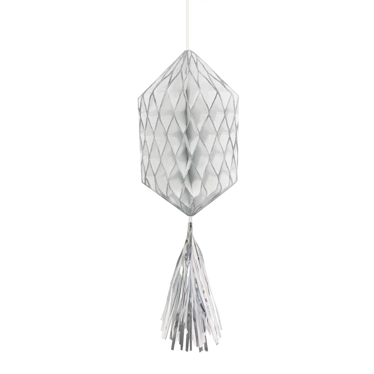 Silver Mini Honeycomb With Foil Tassels 3pcs Decorations - Party Centre