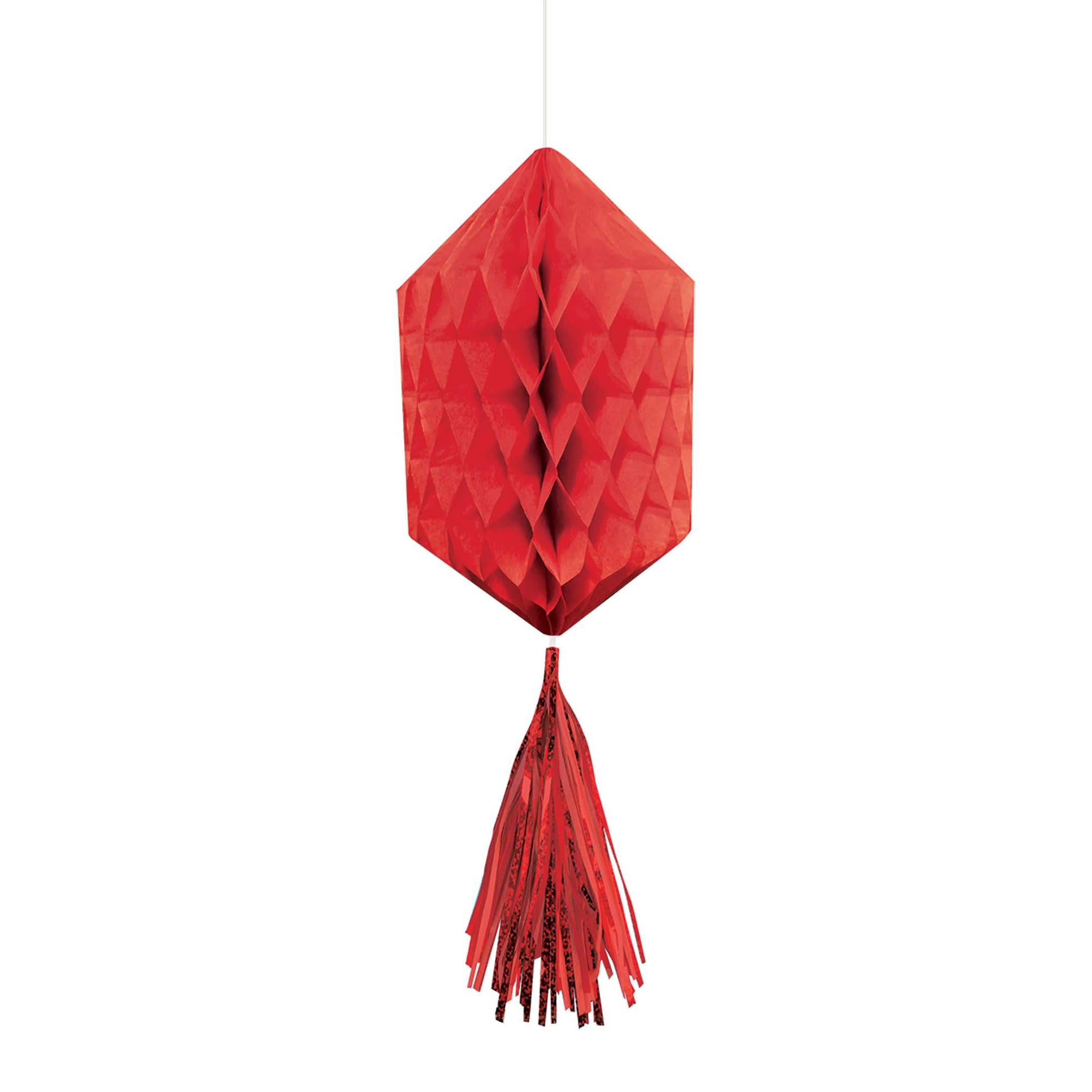 Apple Red Mini Honeycomb With Foil Tassels 3pcs Decorations - Party Centre