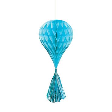 Caribbean Blue Mini Honeycomb With Foil Tassels 3pcs Decorations - Party Centre
