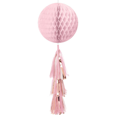 Rose Gold Honeycomb Ball With Tissue & Foil Tail Decorations - Party Centre