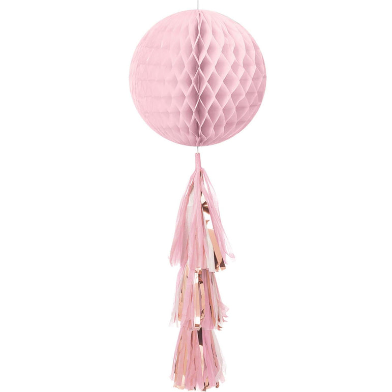 Rose Gold Honeycomb Ball With Tissue & Foil Tail Decorations - Party Centre