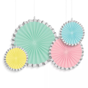 Pretty Pastels Hot-Stamped Paper Fans 4pcs Party Accessories - Party Centre