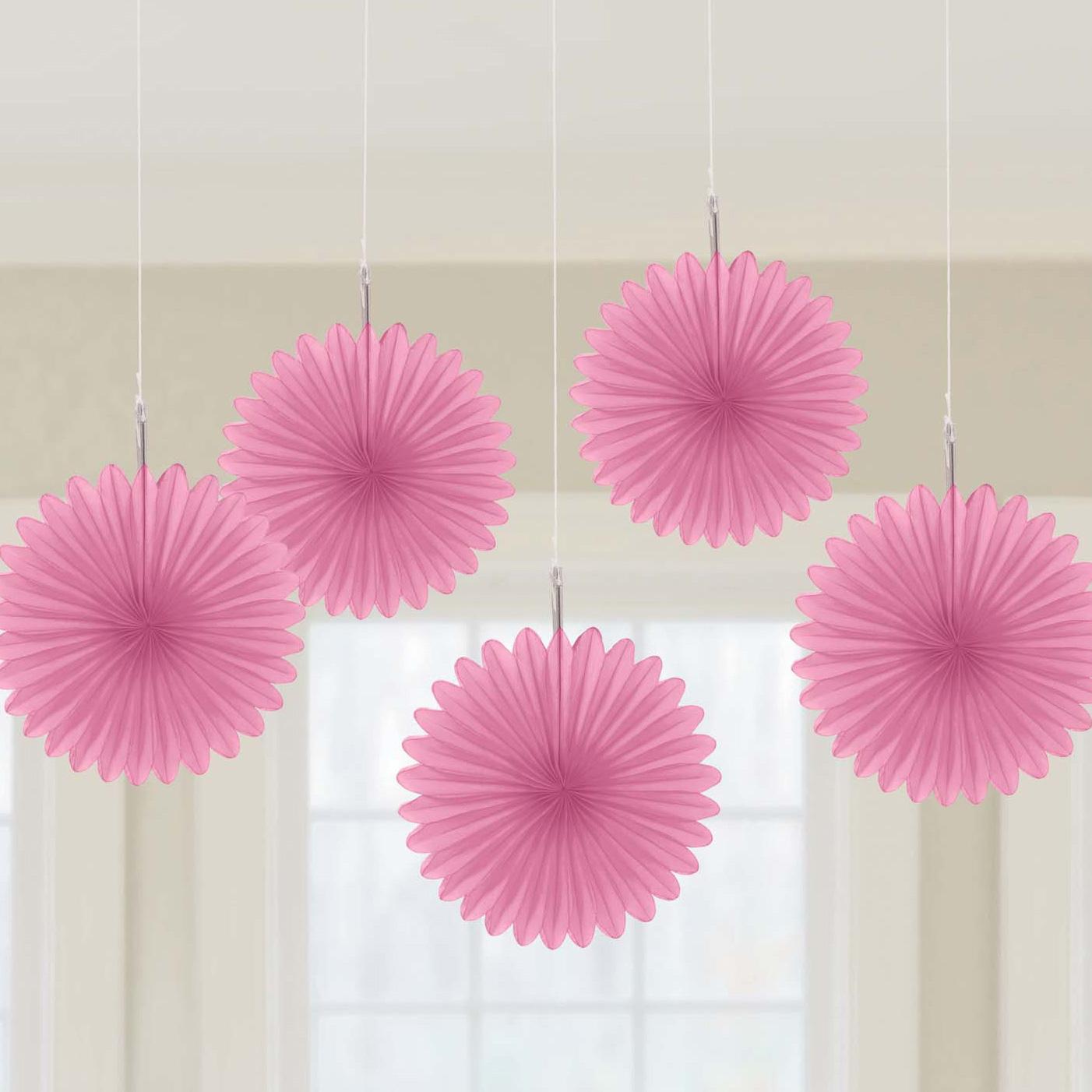 Pink Mini Hanging Fan Decorations Decorations - Party Centre