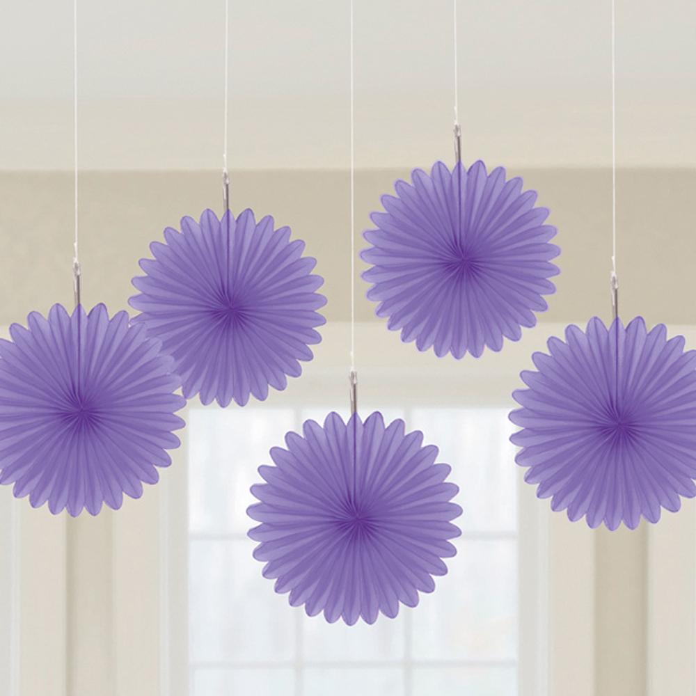 New Purple Mini Paper Fan Decorations 6in, 5pcs Decorations - Party Centre
