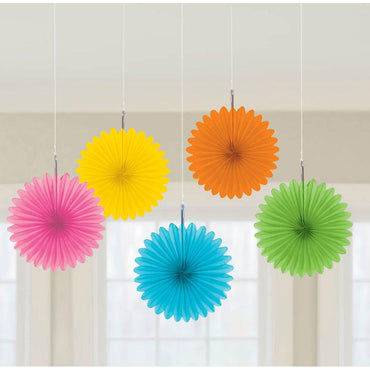 Multicolor Mini Paper Fan Decoration 6in, 5pcs Decorations - Party Centre
