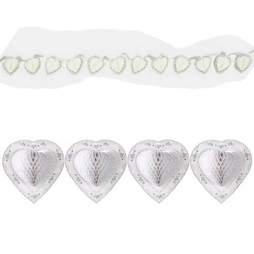 White Heart Honeycomb Trimmer Decorations - Party Centre