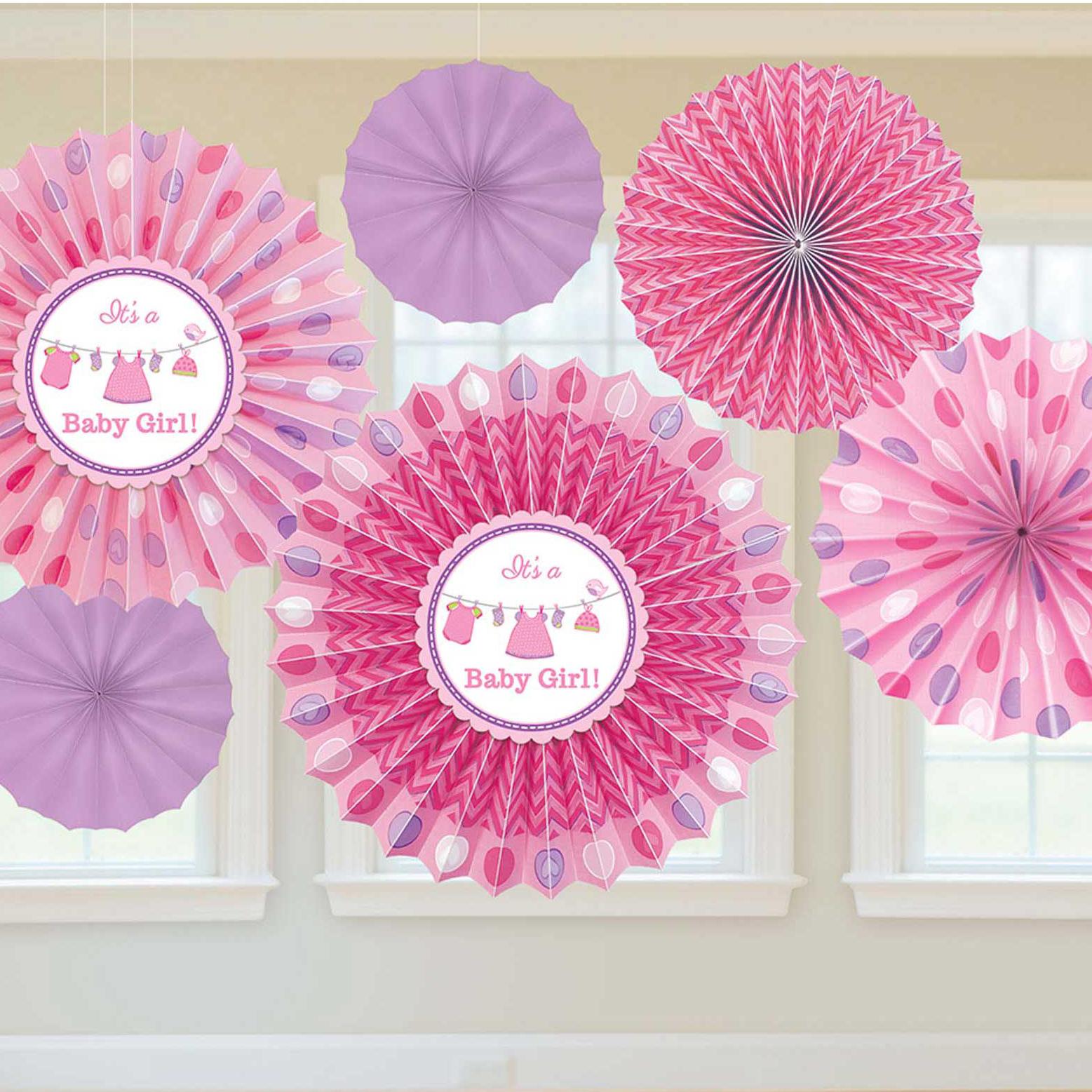 Shower With Love Girl Paper Fan Decorations 6pcs