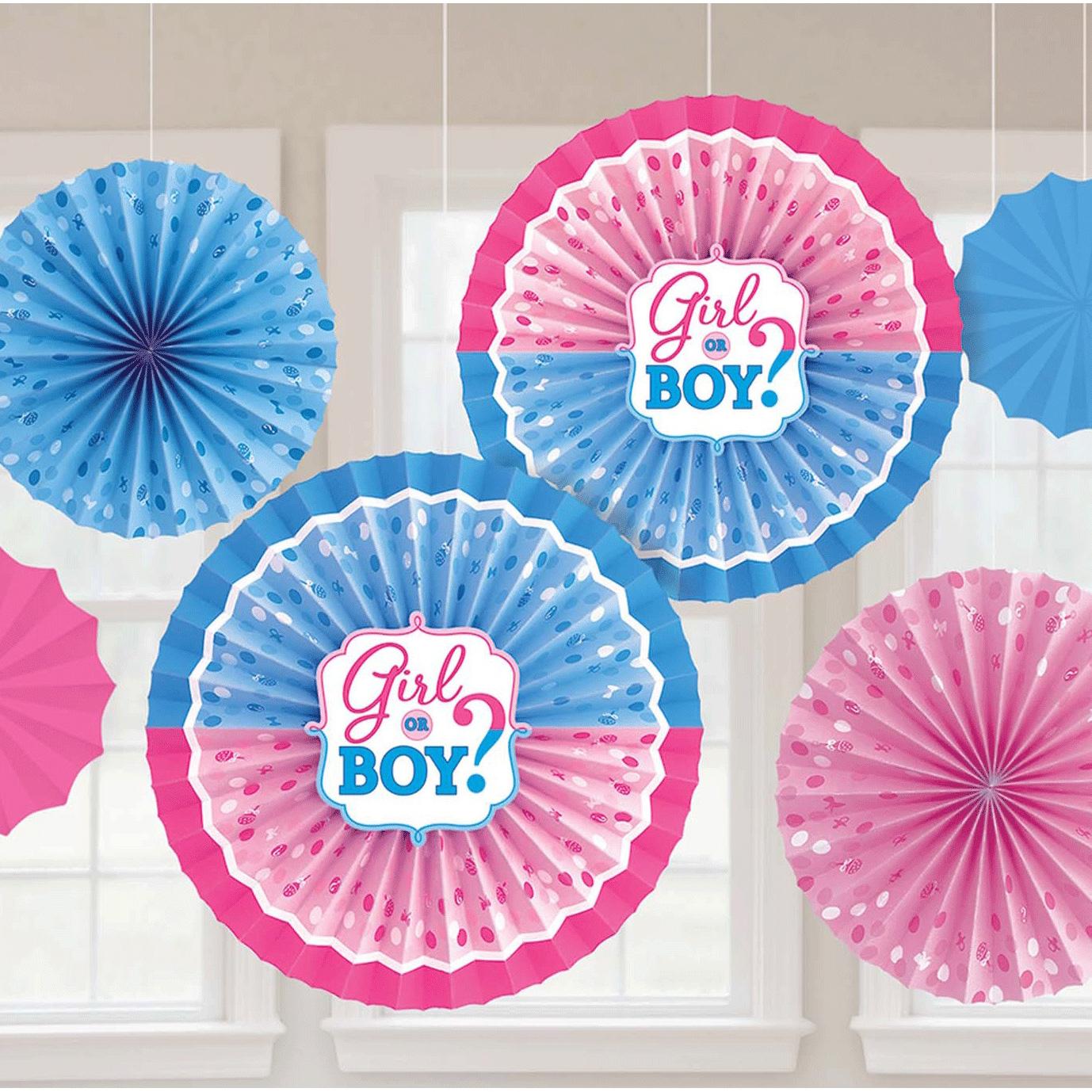 Baby Shower - Girl Or Boy? Paper Fan Decorations 6pcs