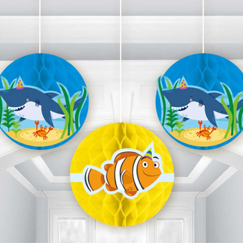 Ocean Buddies Honeycomb Balls 3pcs Decorations - Party Centre
