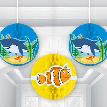 Ocean Buddies Honeycomb Balls 3pcs Decorations - Party Centre