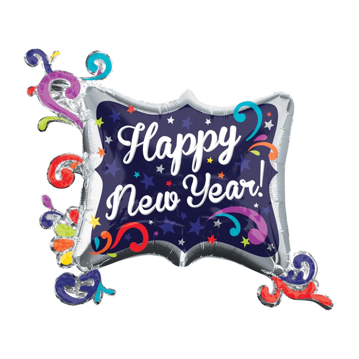 Happy New Year Swirl Frame SuperShape Balloon 34x29in Balloons & Streamers - Party Centre