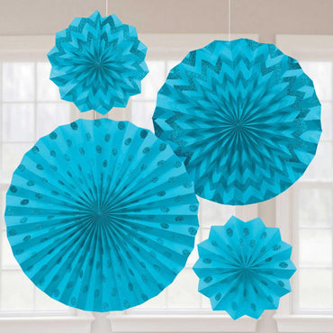 Caribbean Glitter Paper Fans 4pcs Decorations - Party Centre