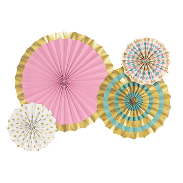 Pastel & Gold Foil Hot Stamped Paper Fans 4pcs Decorations - Party Centre