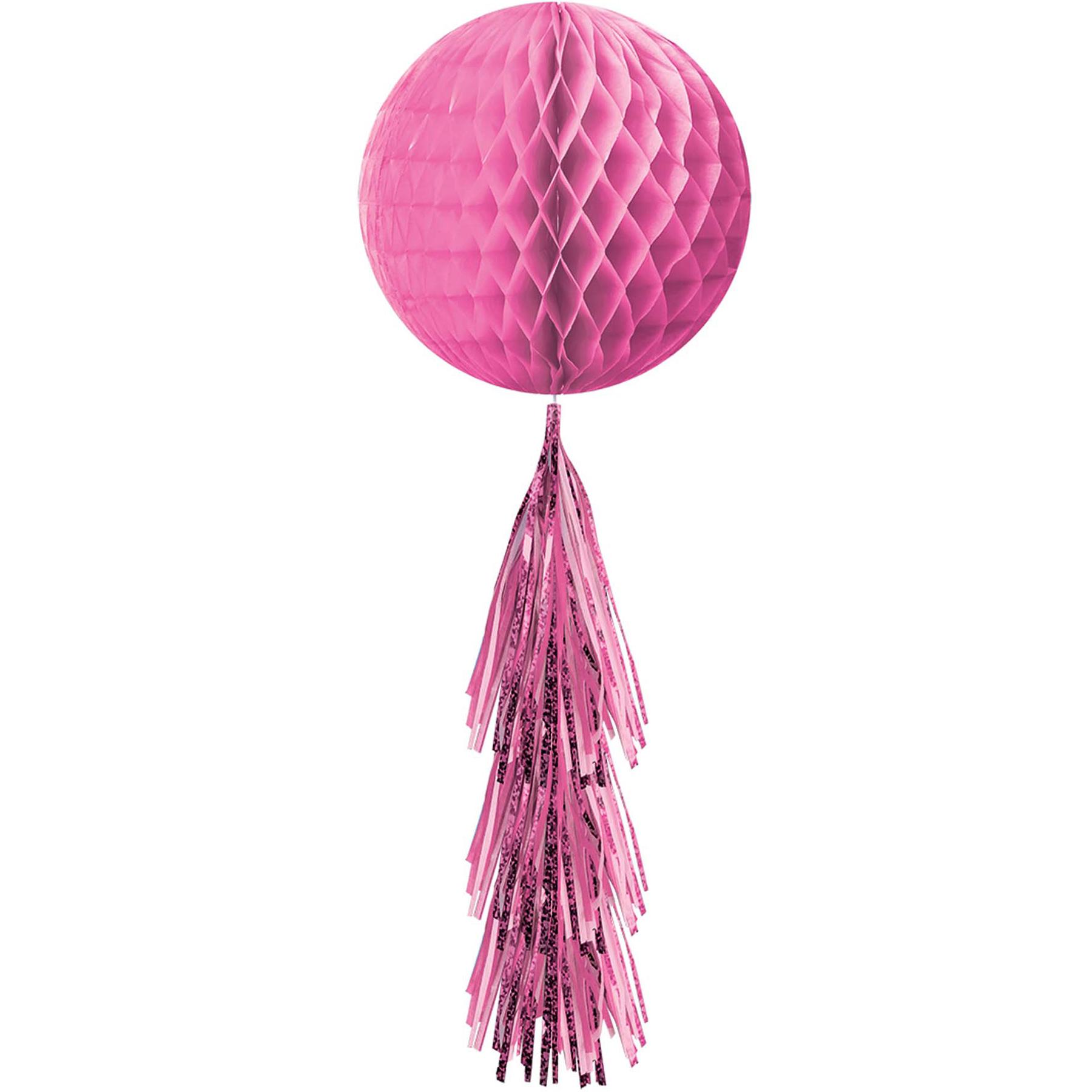 Bright Pink Honeycomb Ball With Foil Tail Decorations - Party Centre