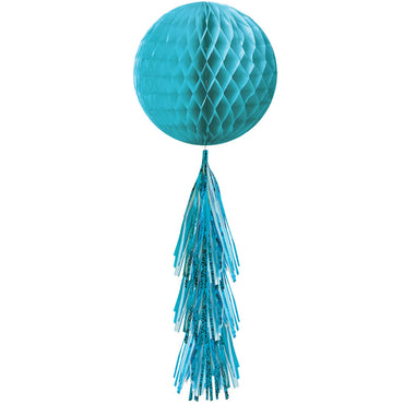 Caribbean Blue Honeycomb Ball With Foil Tail Decorations - Party Centre