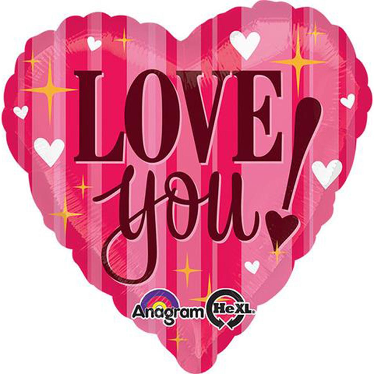 Love You Pink Stripes Foil Balloon 18 in Balloons & Streamers - Party Centre