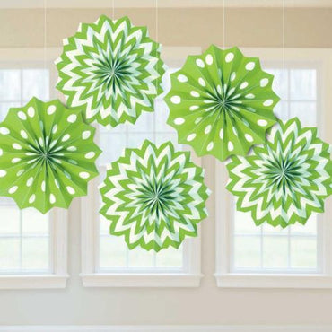 Kiwi Green Dots & Chevron Printed Paper Fan 8in 5pcs Decorations - Party Centre