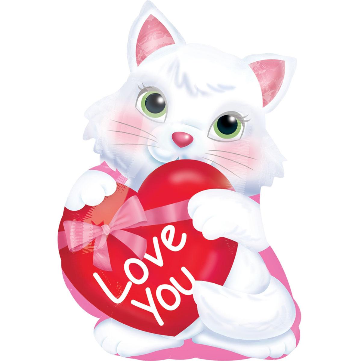 Kitty with Heart Junior Foil Balloon 18in Balloons & Streamers - Party Centre