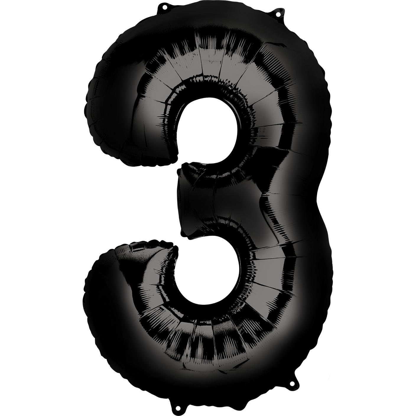 Number 3 Black SuperShape Balloon 20x34in Balloons & Streamers - Party Centre
