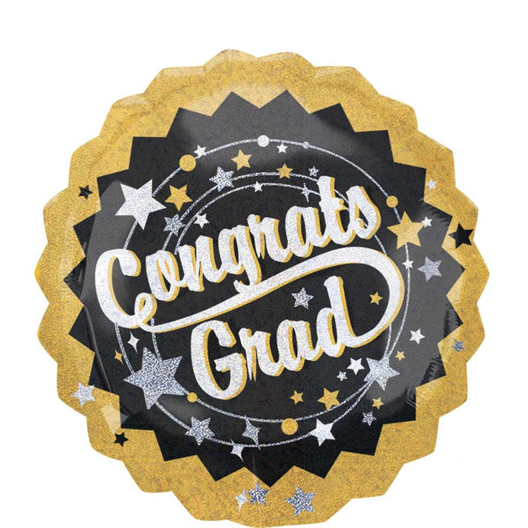 Holographic Grad Black Gold & Silver Jumbo Balloon 28in Balloons & Streamers - Party Centre