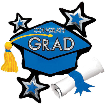 Congrats Grad Blue Cluster SuperShape Balloon 31 x 29 in Balloons & Streamers - Party Centre