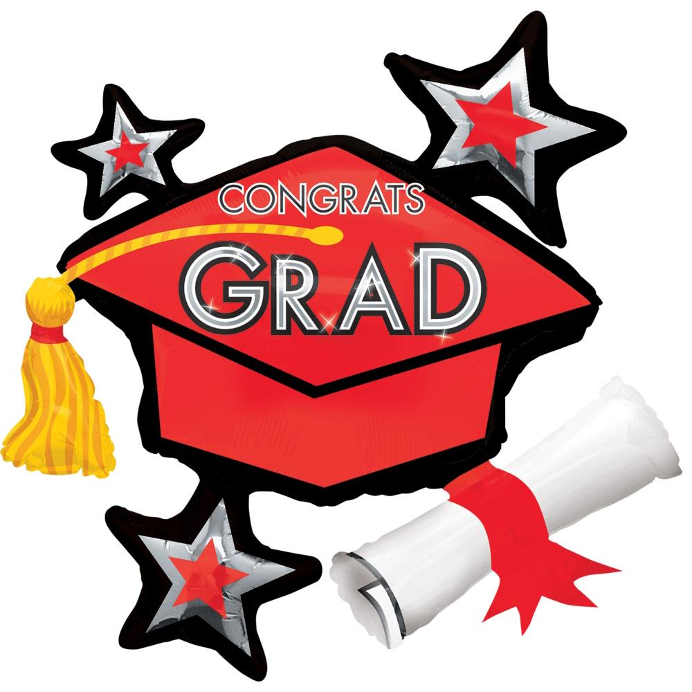 Congrats Grad Red Cluster SuperShape Balloon 31 x 29 in Balloons & Streamers - Party Centre
