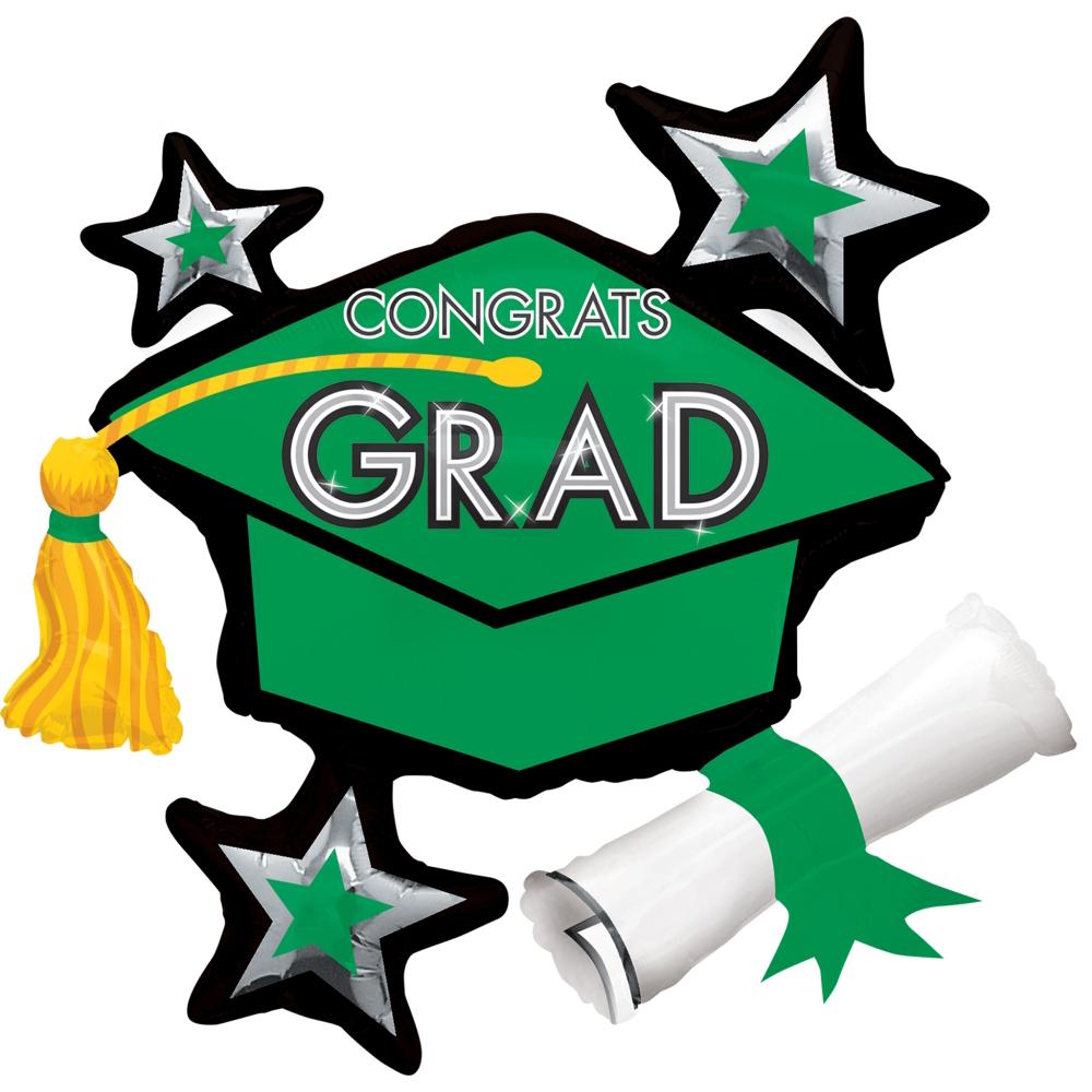 Congrats Grad Green Cluster SuperShape Balloon 31 x 29 in Balloons & Streamers - Party Centre