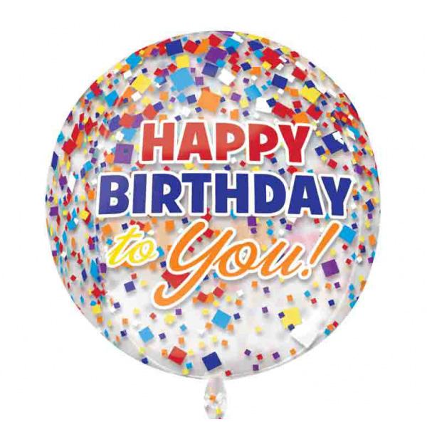 Happy Birthday Clear Confetti Orbz Balloon 38x40cm Balloons & Streamers - Party Centre