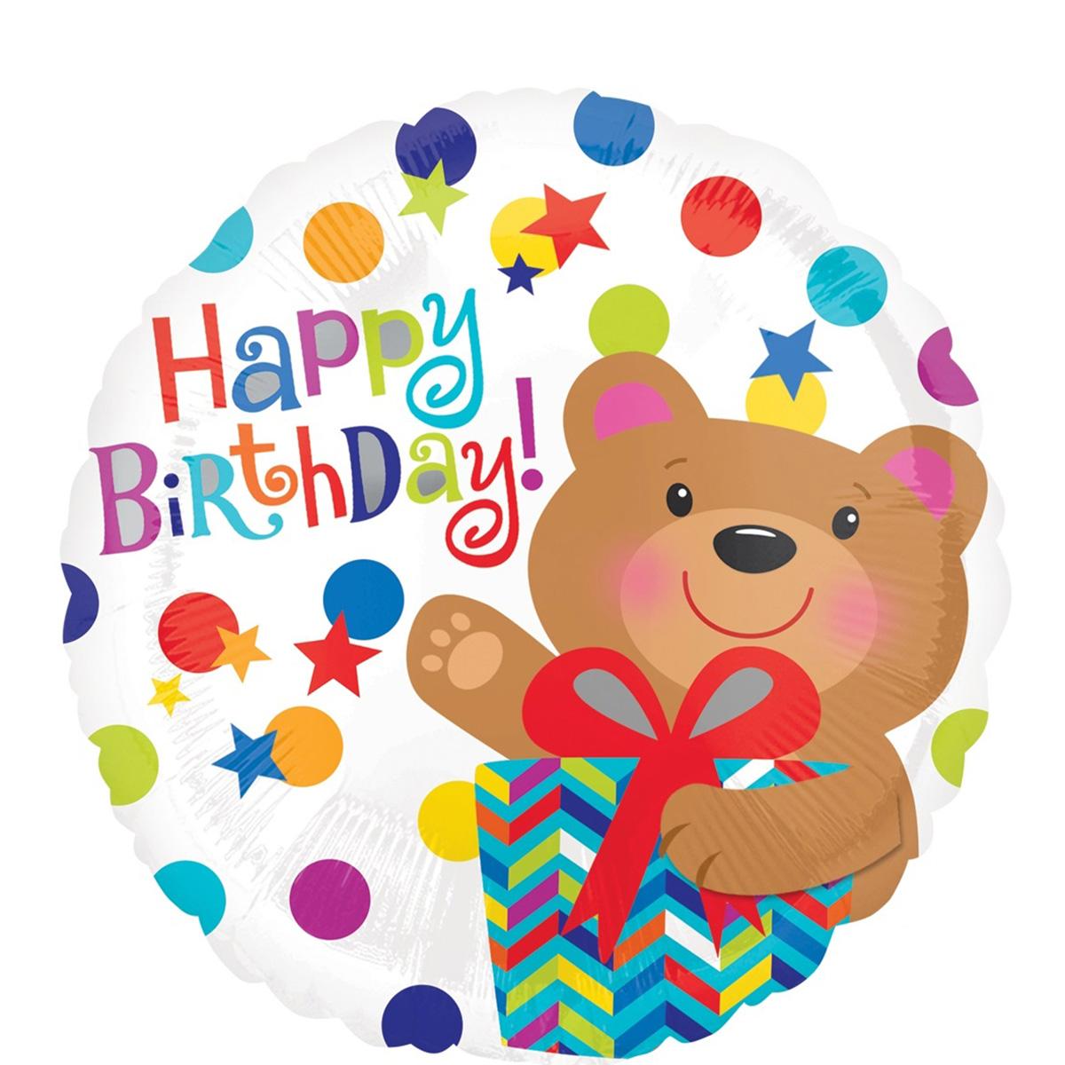 Happy Birthday Bear Gift Foil Balloon 18in Balloons & Streamers - Party Centre