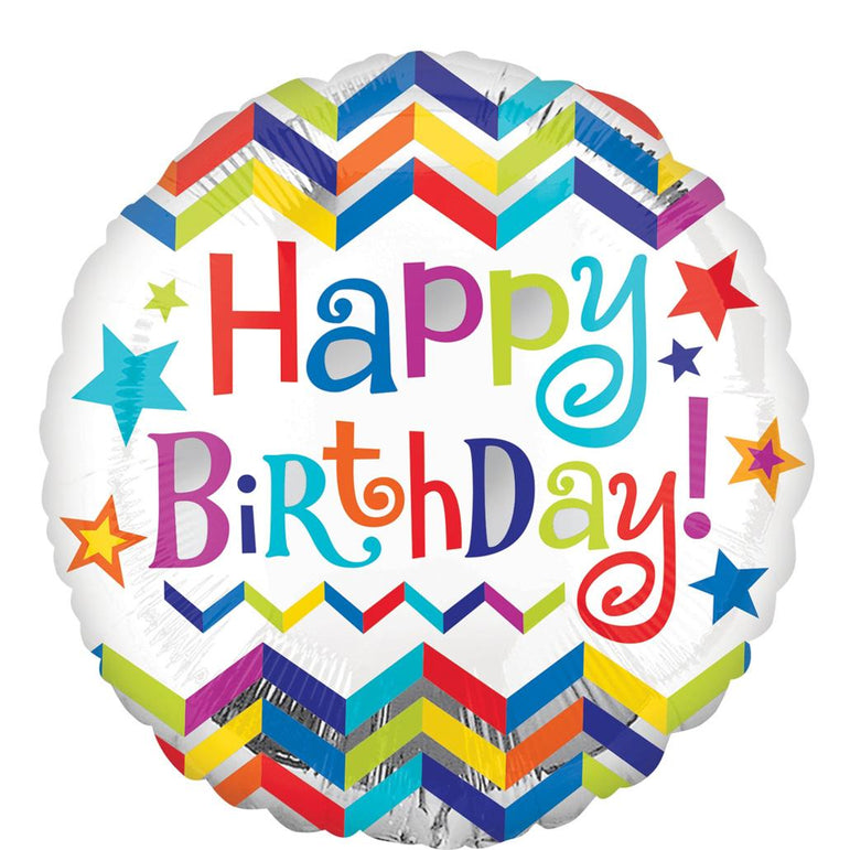 HBD Chevron Star Foil Balloon 18in Balloons & Streamers - Party Centre