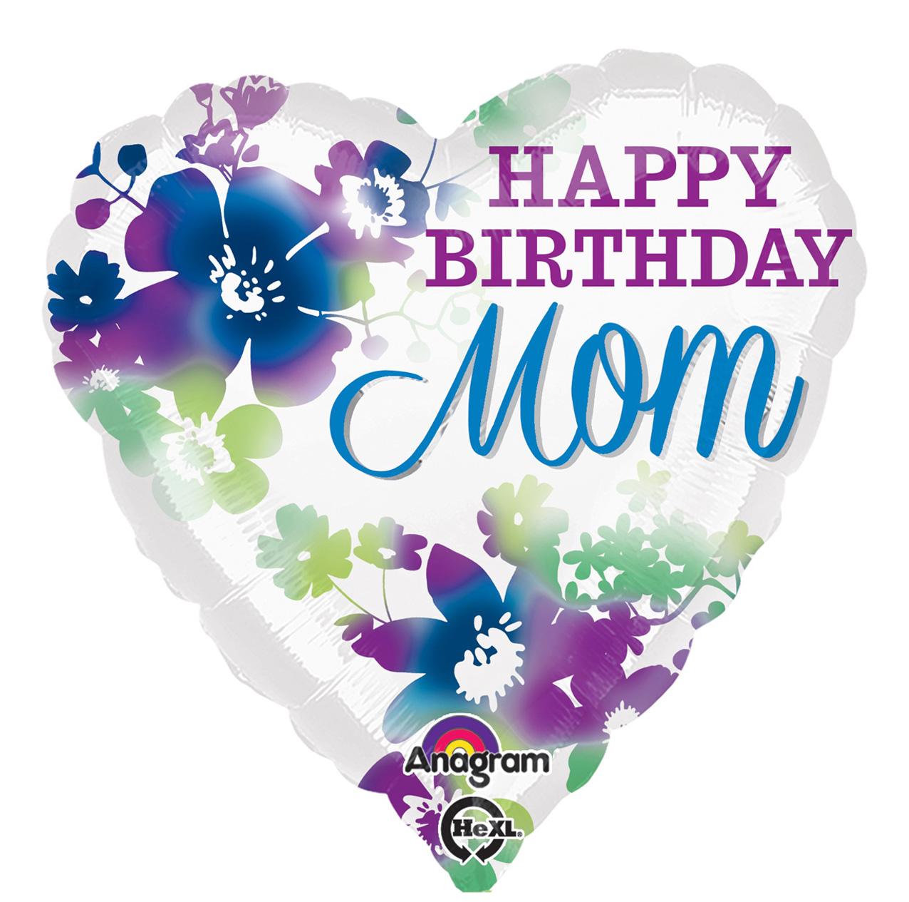 HBD Mom Watercolor Heart Foil Balloon 18in Balloons & Streamers - Party Centre