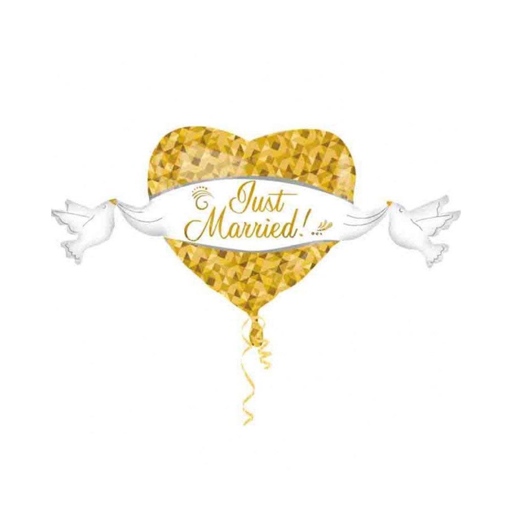 Just Married Heart and Doves SuperShape Balloon 41x21in Balloons & Streamers - Party Centre