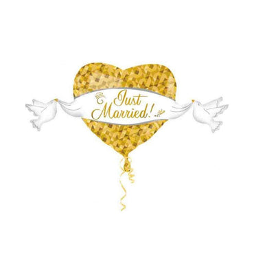 Just Married Heart and Doves SuperShape Balloon 41x21in Balloons & Streamers - Party Centre