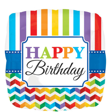 HBD Bright Stripe & Chevron Jumbo Square Balloon 28in Balloons & Streamers - Party Centre