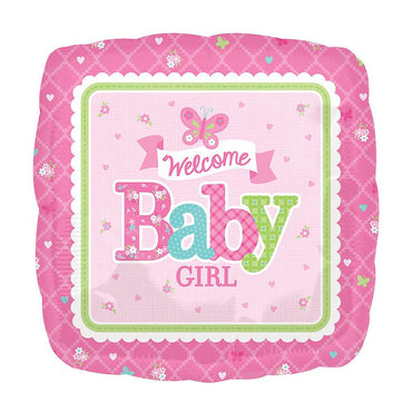 Welcome Baby Girl Butterfly Foil Balloon 28in Balloons & Streamers - Party Centre