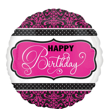 Pink Black & White Birthday Balloon 18in Balloons & Streamers - Party Centre