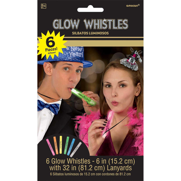 New Year's Glow Whistles 6in 6pcs Party Accessories - Party Centre