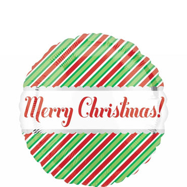 Christmas Stripes Foil Balloon 45cm Balloons & Streamers - Party Centre