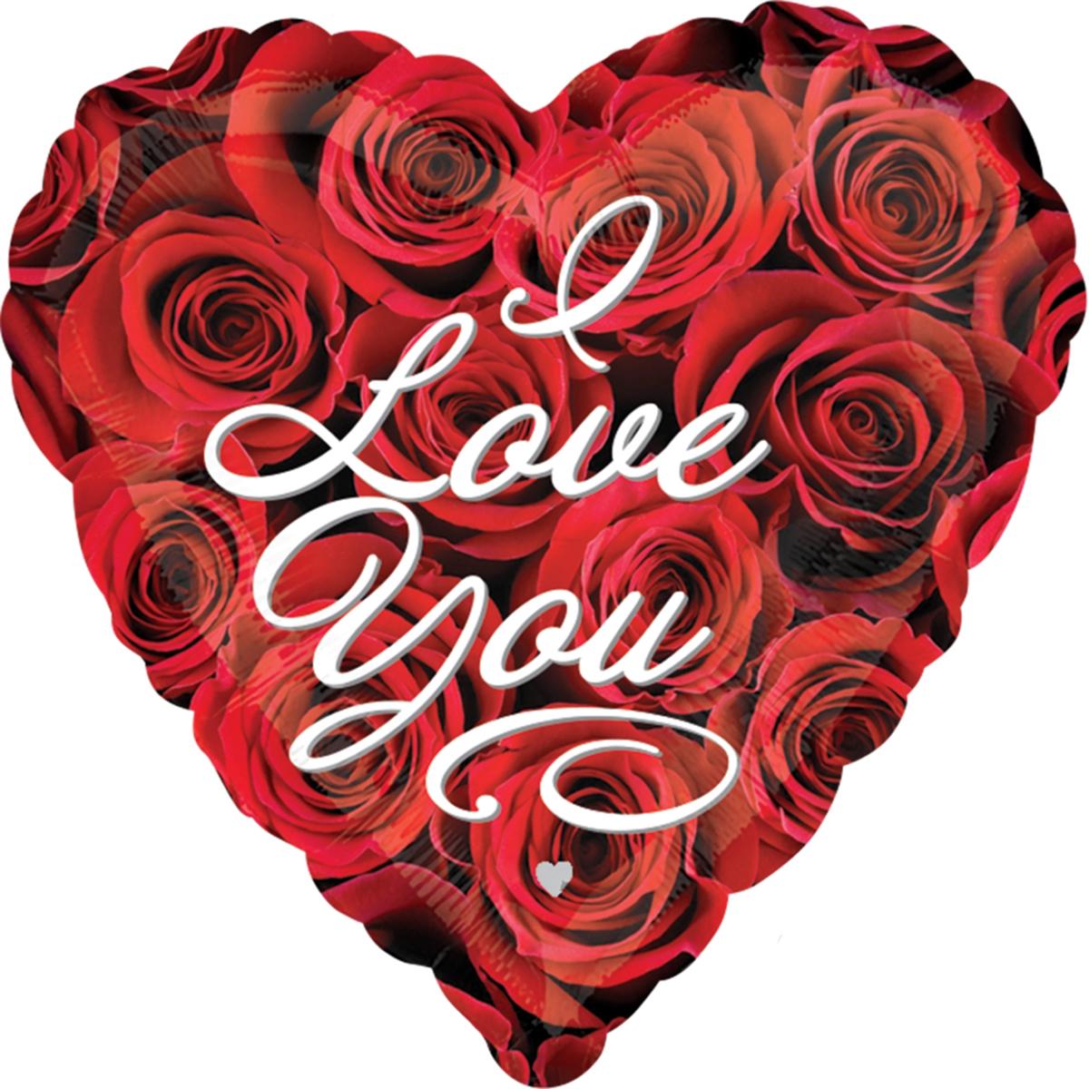 Love You Roses Foil Balloon 18in Balloons & Streamers - Party Centre