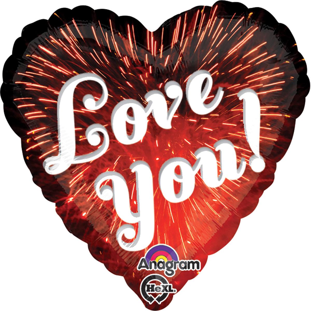 Love You Fireworks Foil Balloon 18in Balloons & Streamers - Party Centre