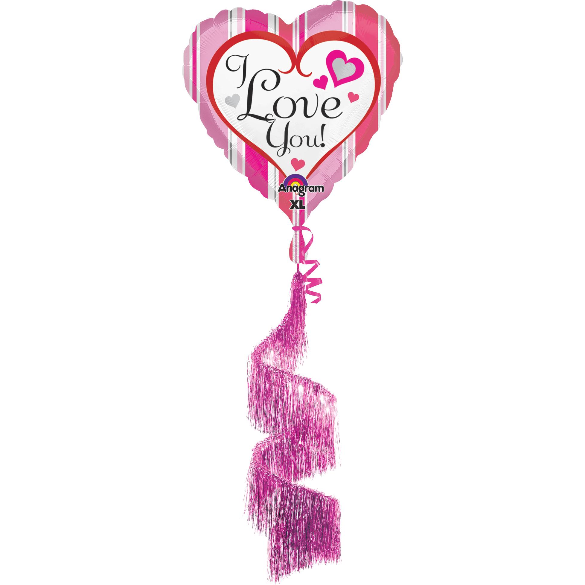 Pink Stripes Love You Coil Tail Airwalker Balloon 36x68in Balloons & Streamers - Party Centre