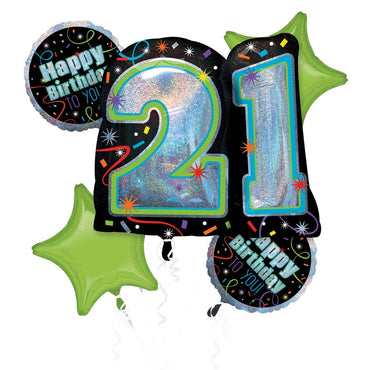 Brilliant Birthday 21 Balloon Bouquet 5pcs Balloons & Streamers - Party Centre