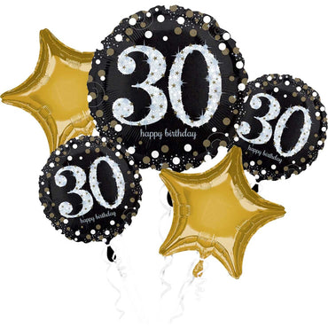 Sparkling Birthday 30 Balloon Bouquet 5pcs Balloons & Streamers - Party Centre
